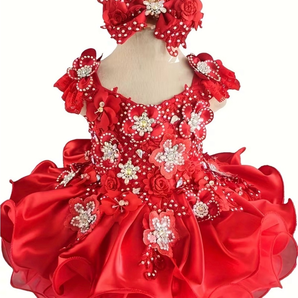 Red Embellished Flower Girl Costume Dress